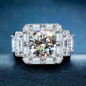✨ 925 Silver Plated Luxury Rectangle CZ Unisex Wedding Ring, MARR9439
